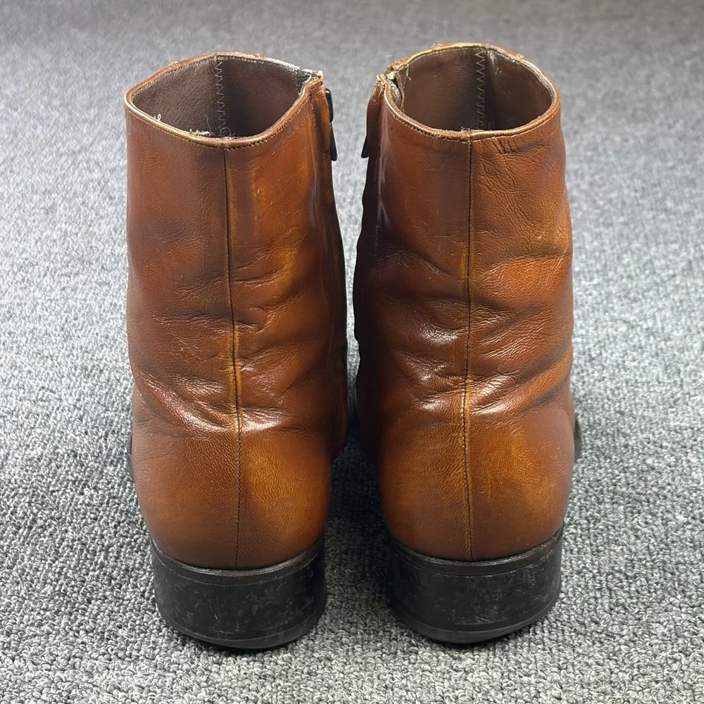 Vintage Florsheim Imperial Side Zip Ankle Boots Men's 9.5 D Brown Leather Beatle
